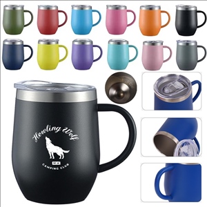 12 Oz Stainless Coffee Mug Stemless Wine Tumbler With Handle